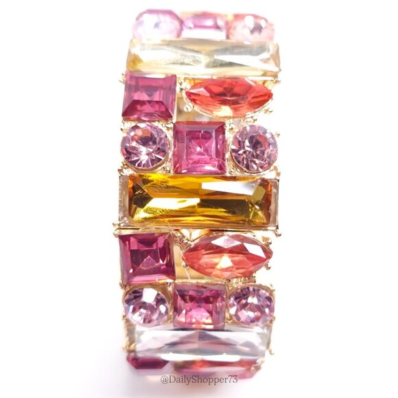 INC International Concepts Gold and Pink Glass Rhinestone Stretch Bracelet - Picture 4 of 9